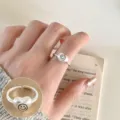 Silver heart smiley face open ring, minimalist fashion ins style adjustable finger jewelry - Heart Smile Face Open Ring (JZ7976)