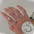 Set of minimalist silver chain rings for women, trendy open adjustable finger jewelry. - JZ9523