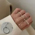 Silver multi-layer open rings set, stylish geometric bead chain design for women daily wear. - JZ9524