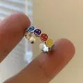 Colorful enamel smiley face ring trendy open silver ring for women fashion jewelry style. - Open Smiley Face Ring (JZ6261)