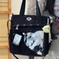 Japanese sweet plaid ita bag single shoulder transparent heart window crossbody student school bag - Black