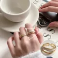 Geometric double band ring with white enamel finish, stylish open adjustable fashion jewelry variant. - Open Adjustable / Double Layer White Glazed Style (JZ9996)