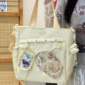 Japanese sweet style canvas itabag with transparent window, cute tote and shoulder bag. - No Pendant No Transparent Window Ornaments / Yellow