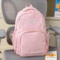 Pink lace star print backpack for school casual daily travel cute aesthetic girl bag - No Pendant / Pink