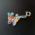 Colorful enamel butterfly pendant charm with sparkling stone antennae and silver spring ring clasp. - Butterfly Pendant Only (XL1565)
