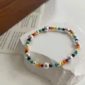 Colorful beaded bracelet with silver metal balls, minimalist fashion jewelry for women daily wear. - Fresh Faceted Beaded Bracelet (SL3599)