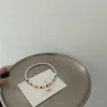 Minimalist silver bead bracelet with colorful beads and heart pendant for women jewelry - Rainbow Beaded Heart Bracelet (SL3608)