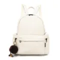 Casual white PU leather women backpack, large capacity daily travel daypack with cute charm. - Without Pendant / White