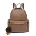 Women brown PU leather backpack casual travel large capacity stylish school bag item - Without Pendant / Coffee