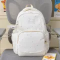 French sweet lace star print backpack cute school bag student casual travel white daypack - Pearl Bowknot Pendant / White