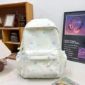 Pastel star print school backpack, cute casual student commuter double shoulder book bag. - White (No Pendant)