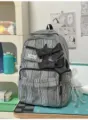 Black and white plaid student backpack with double bows and side ribbons, cute casual style. - No Pendant / Black