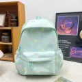 Ice blue star print student backpack multi-compartment cute casual daypack commuting bag - Green (Without Pendant)