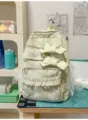 Light green plaid school backpack with cute bows and ruffles for students and daily travel. - No Pendant / Green