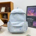 Light blue star print backpack for students, cute multi-compartment school bag for girls. - Blue (No Pendant)