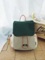 Casual canvas backpack with green flap and color block design for daily outdoor hiking. - No Pendant / Dark Green