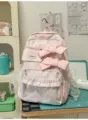 Pink plaid school backpack cute bow transparent front pocket sweet student bookbag - No Pendant / Pink