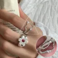 Sweet ins style S925 silver flower and chain ring set, chic fashion jewelry for women daily wear. - Ruby Flower Tassel Open Style (JZ7276)