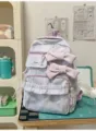 Lightweight plaid school backpack with double bow sweet pastoral style for student daily travel - No Pendant / Purple