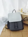 Grey and white contrast flap drawstring backpack, casual daily versatile outdoor hiking bag. - No Pendant / Blue