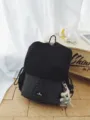 Grey black dual tone casual backpack with drawstring and cute bear pendant for daily use - Crooked Neck Bear Pendant / Black