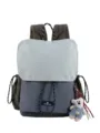 Casual color-block backpack with drawstring closure and cute bear pendant for daily outdoor hiking use. - Crooked Neck Bear Pendant / Blue