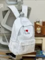 Grey melange fabric backpack casual daily school bookbag with cute embroidery front pocket - No Pendant / Gray