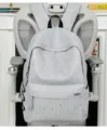 American college style star print backpack, casual student school bag, grey casual rucksack. - No Pendant / Gray