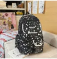Black star pattern student backpack, lightweight casual versatile travel school bag for youth. - No Pendant / Black