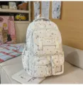 White star pattern casual student backpack with multi-pockets for travel and school - No Pendant / White