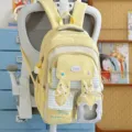 Cute bunny ear school backpack for girls, college style ribbon daypack with transparent pocket. - No Pendant No Rabbit Head / Yellow