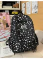 Black star print backpack for teen girls, casual commuter school bag with multiple compartments. - No Pendant / Black