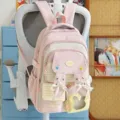 Pink ribbon rabbit ear school bag college style vibrant backpack for girls daily use - No Pendant No Rabbit Head / Pink