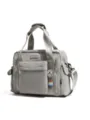 Grey nylon multi-pocket tote bag casual commuter shoulder bag with top handles and strap - No Pendant / Gray