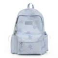 Light blue tie-dye backpack with cute bear print, spacious casual daypack for daily commute. - With Charm / Blue
