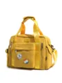 Vibrant yellow canvas travel tote bag with multiple pockets, top handles, and cross-body strap. - No Pendant / Yellow