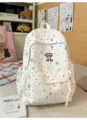 White star patterned student backpack, multi-compartment casual daypack for teenage girls. - No Pendant / White