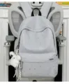 Grey star print campus backpack for students, stylish casual daypack with cute fluffy charm. - Flying Rabbit Pendant / Gray