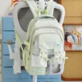 Cute pastel green school backpack with ribbon rabbit ears and striped pockets for girls - No Pendant No Rabbit Head / Green