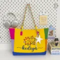 Dopamine color-blocked canvas tote bag, lightweight large-capacity casual shoulder bag. - No Pendant / Yellow