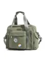 Military green nylon tote bag with multiple pockets, durable shoulder strap for daily travel. - No Pendant / Green