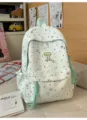 Mint green star print backpack student school bag cute casual daypack with multiple compartments - No Pendant / Green