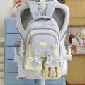 Light blue rabbit ear school backpack with yellow stripes, cute student daypack variant. - Pink Lace Polka Dot Five-Pointed Star + 1 Rabbit Head / Blue