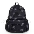 Black tie-dye commuter backpack with cute bear pattern, large capacity casual bookbag for daily use. - With Charm / Black