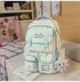 Mint green star backpack for students, casual multi-pocket travel daypack with cute pendant. - Blue Goku Star / Green
