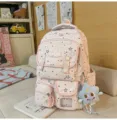 Pink star print school backpack with multiple pockets cute casual daypack for teens - Blue Goku Star / Pink