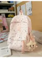 Pink star pattern student backpack with cute plush charm, multi-compartment casual school bag for girls - Goku Star / Pink