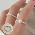Silver textured bead pearl ring sweet cool style variant finger jewelry design - JZ6452