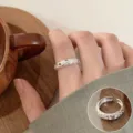 Minimalist silver open ring with irregular hammered texture, stylish geometric finger jewelry. - Open Adjustable / Hammered Texture Style (JZ7902)