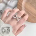 Geometric butterfly silver ring for women, stylish open adjustable finger jewelry chic. - Open Adjustable / JZ5005-1